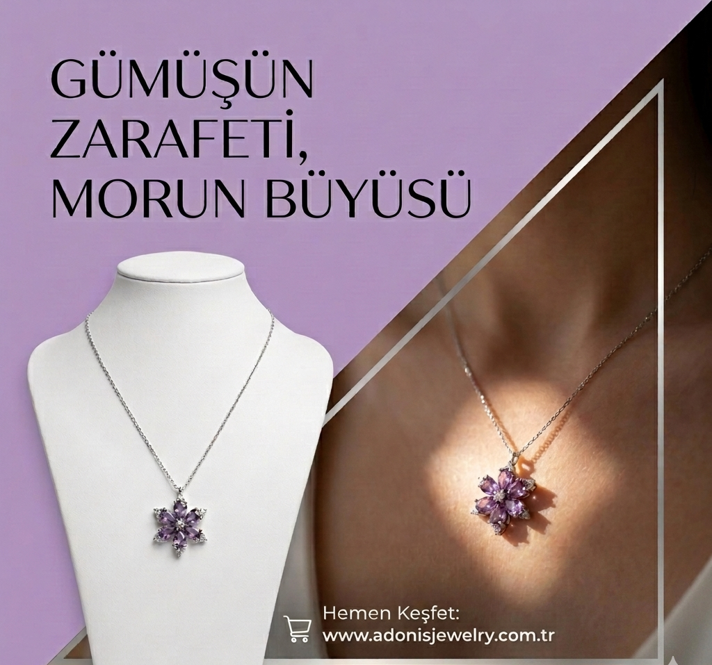 Lotus Kamelya Çiçeği Mor Renkli Çelik Kolye