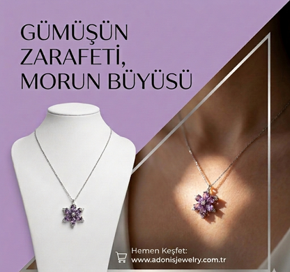 Lotus Kamelya Çiçeği Mor Renkli Çelik Kolye
