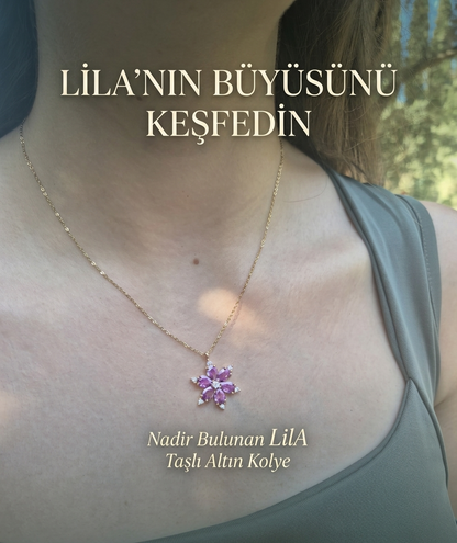 Lotus Kamelya Çiçeği Lila Renkli Çelik Kolye